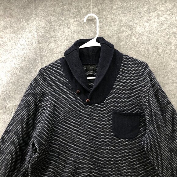 J. Crew Shawl Collar Wool Sweater Mens M Navy Blue Pullover Birdseye Lambswool - Picture 3 of 10
